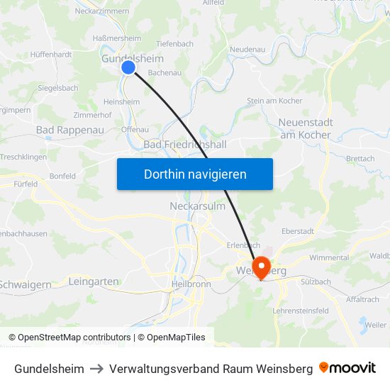 Gundelsheim to Verwaltungsverband Raum Weinsberg map