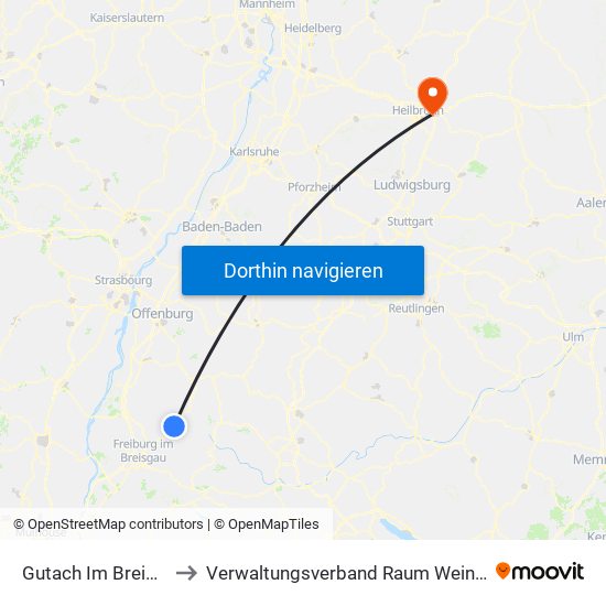 Gutach Im Breisgau to Verwaltungsverband Raum Weinsberg map