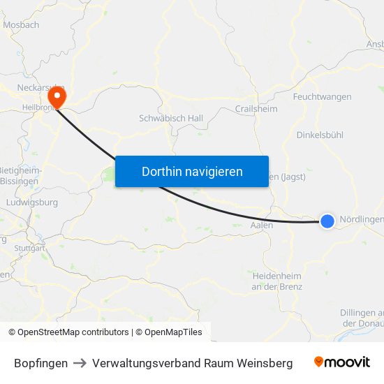 Bopfingen to Verwaltungsverband Raum Weinsberg map