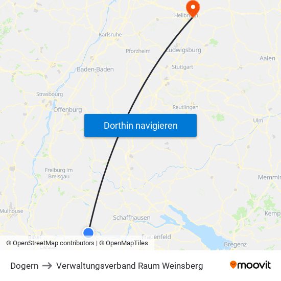 Dogern to Verwaltungsverband Raum Weinsberg map