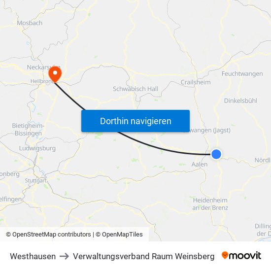 Westhausen to Verwaltungsverband Raum Weinsberg map
