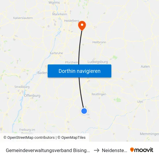 Gemeindeverwaltungsverband Bisingen to Neidenstein map