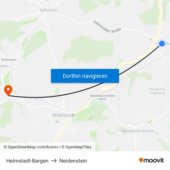 Helmstadt-Bargen to Neidenstein map