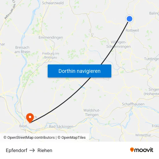 Epfendorf to Riehen map