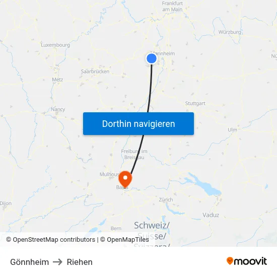Gönnheim to Riehen map
