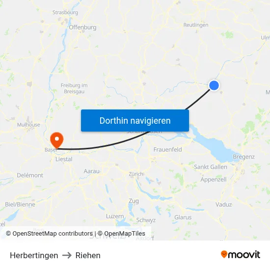 Herbertingen to Riehen map