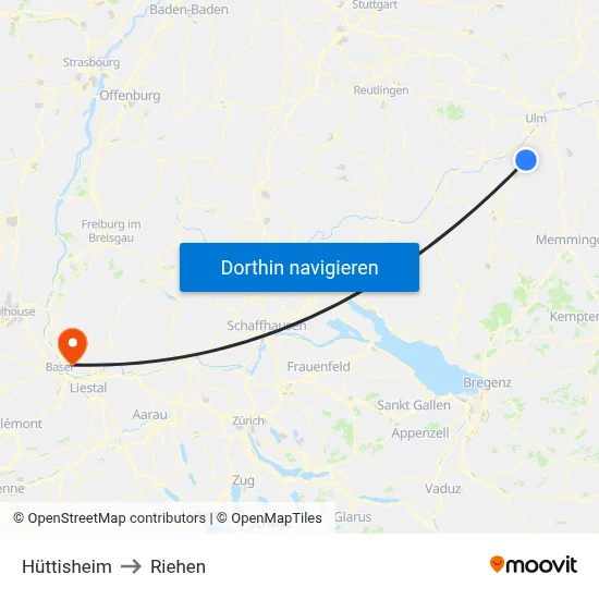 Hüttisheim to Riehen map