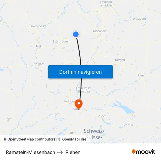 Ramstein-Miesenbach to Riehen map