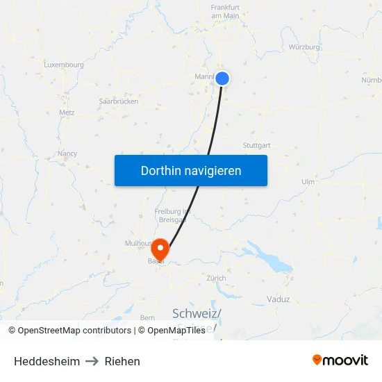 Heddesheim to Riehen map