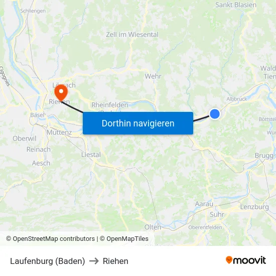 Laufenburg (Baden) to Riehen map