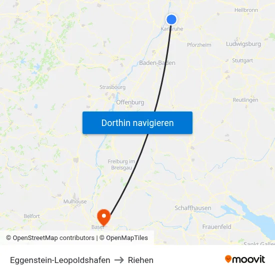 Eggenstein-Leopoldshafen to Riehen map