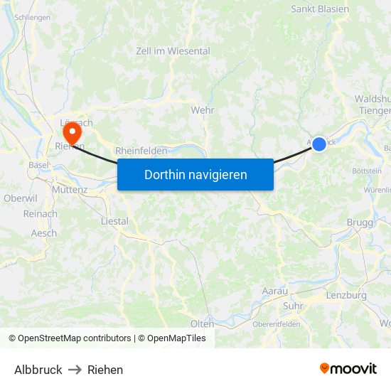 Albbruck to Riehen map