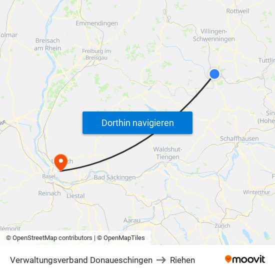 Verwaltungsverband Donaueschingen to Riehen map