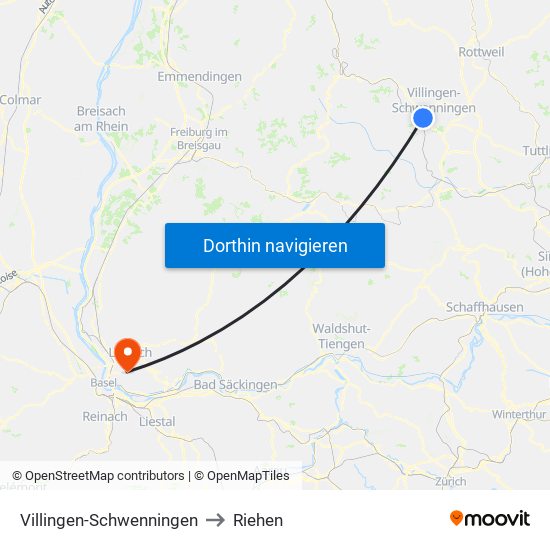 Villingen-Schwenningen to Riehen map