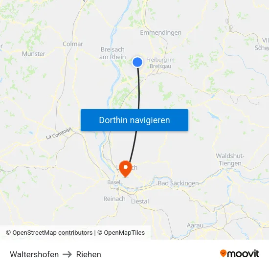 Waltershofen to Riehen map