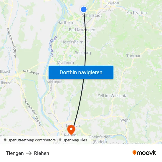 Tiengen to Riehen map