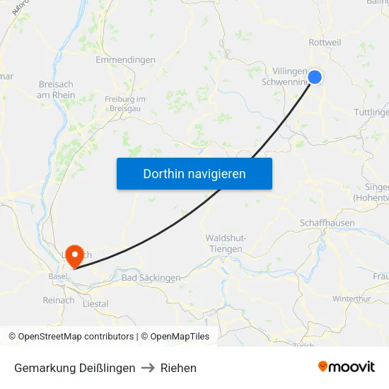 Gemarkung Deißlingen to Riehen map