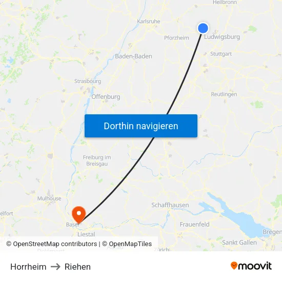 Horrheim to Riehen map
