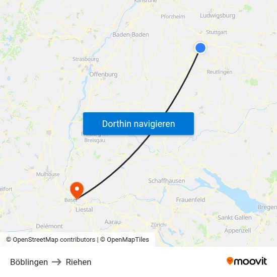 Böblingen to Riehen map