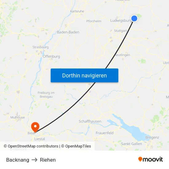 Backnang to Riehen map