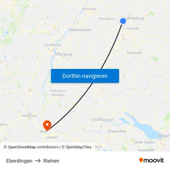 Eberdingen to Riehen map