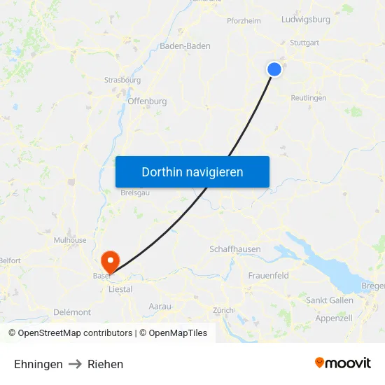 Ehningen to Riehen map