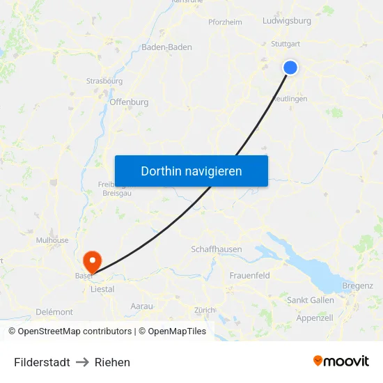Filderstadt to Riehen map