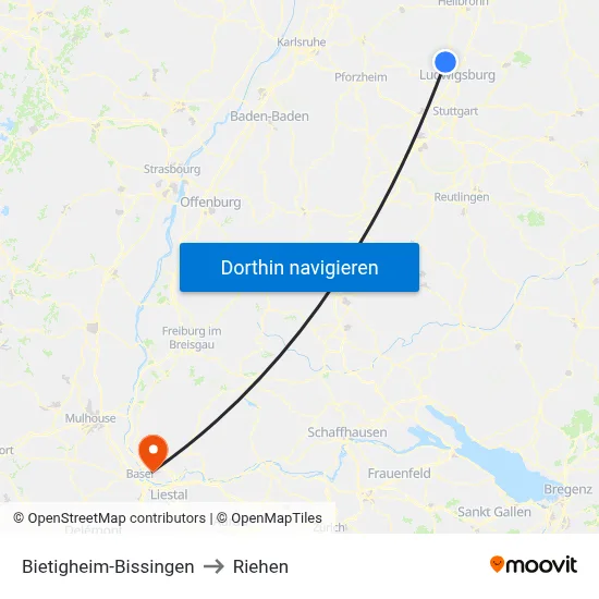 Bietigheim-Bissingen to Riehen map