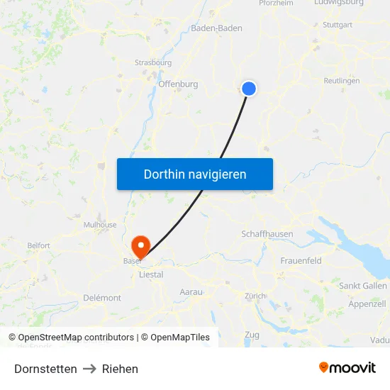 Dornstetten to Riehen map