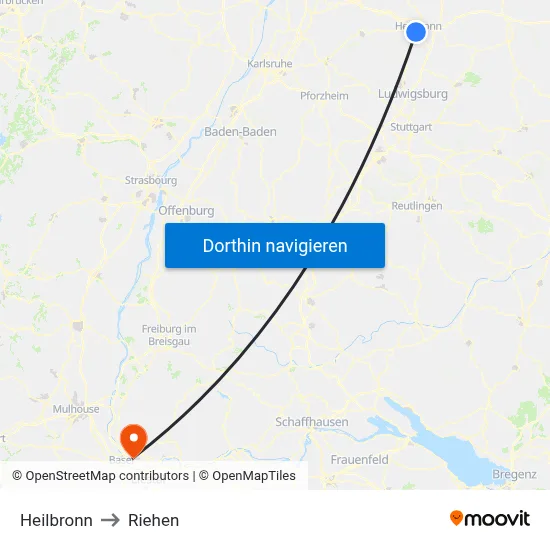 Heilbronn to Riehen map