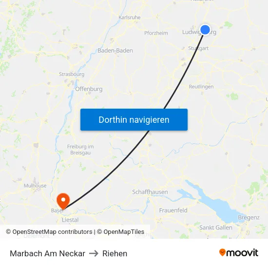 Marbach Am Neckar to Riehen map