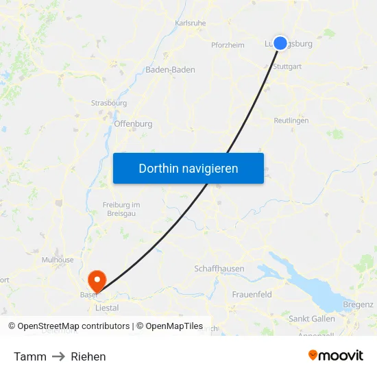 Tamm to Riehen map