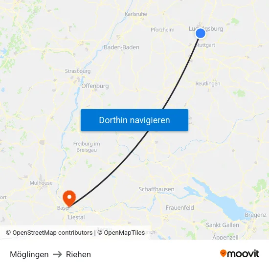 Möglingen to Riehen map