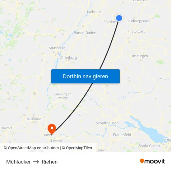 Mühlacker to Riehen map
