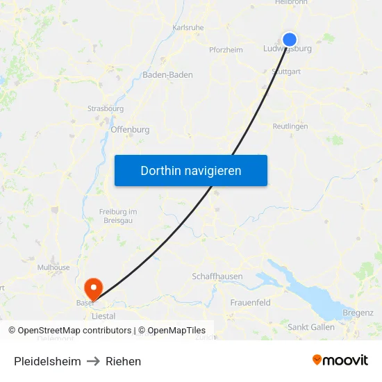 Pleidelsheim to Riehen map