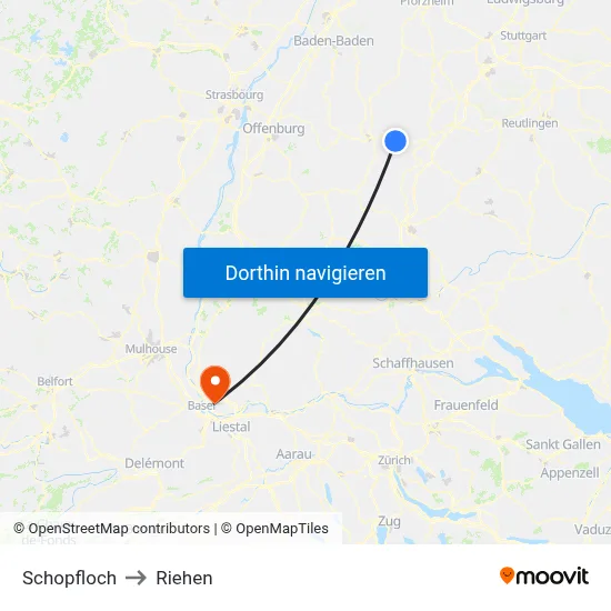 Schopfloch to Riehen map