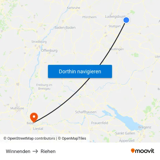 Winnenden to Riehen map