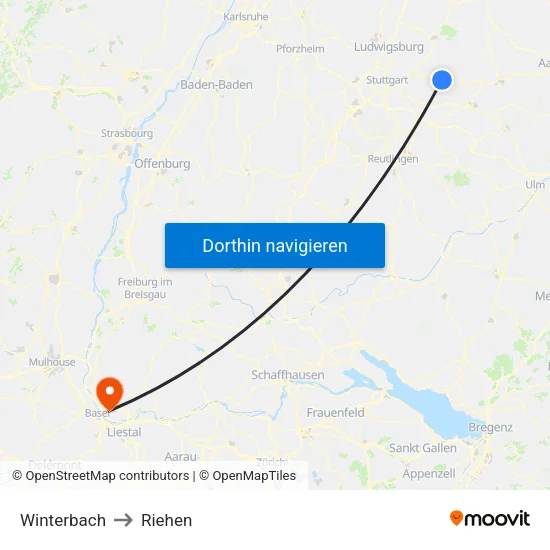 Winterbach to Riehen map