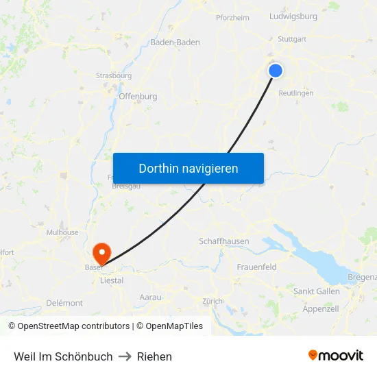 Weil Im Schönbuch to Riehen map
