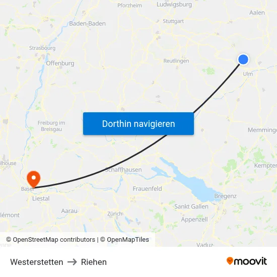 Westerstetten to Riehen map