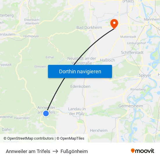 Annweiler am Trifels to Fußgönheim map