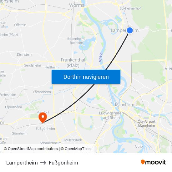 Lampertheim to Fußgönheim map