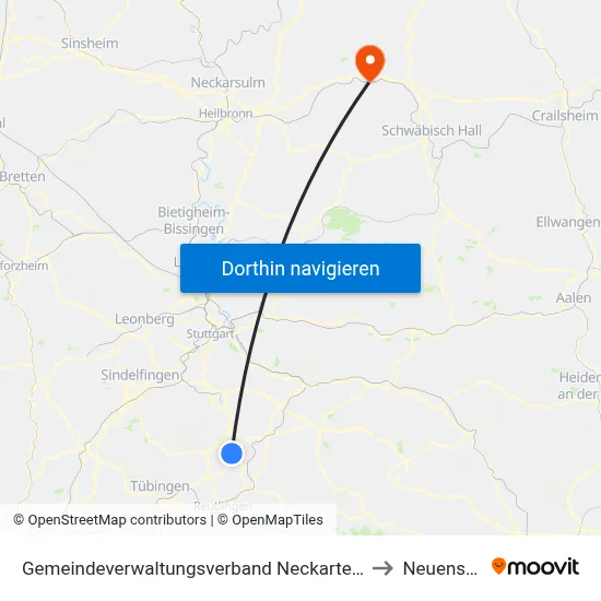 Gemeindeverwaltungsverband Neckartenzlingen to Neuenstein map