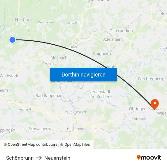 Schönbrunn to Neuenstein map