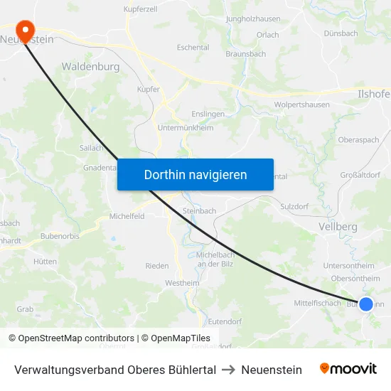 Verwaltungsverband Oberes Bühlertal to Neuenstein map