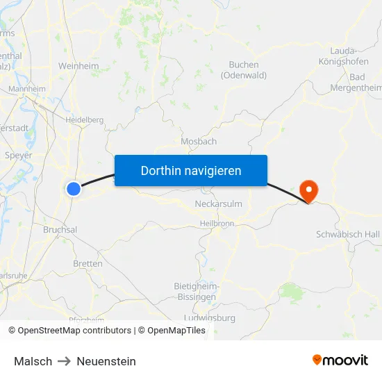 Malsch to Neuenstein map