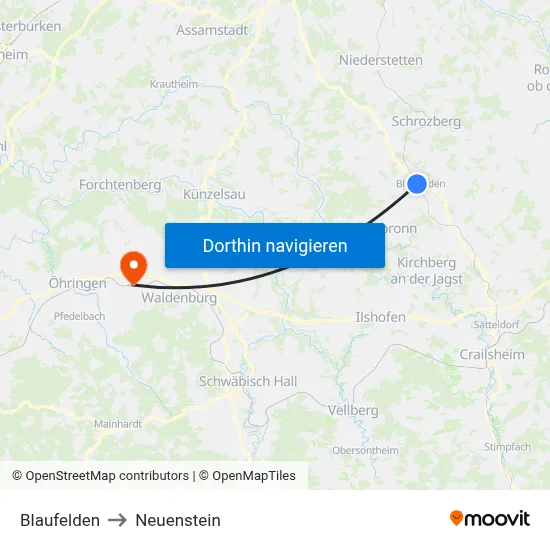 Blaufelden to Neuenstein map