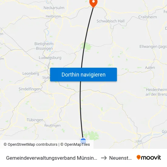 Gemeindeverwaltungsverband Münsingen to Neuenstein map