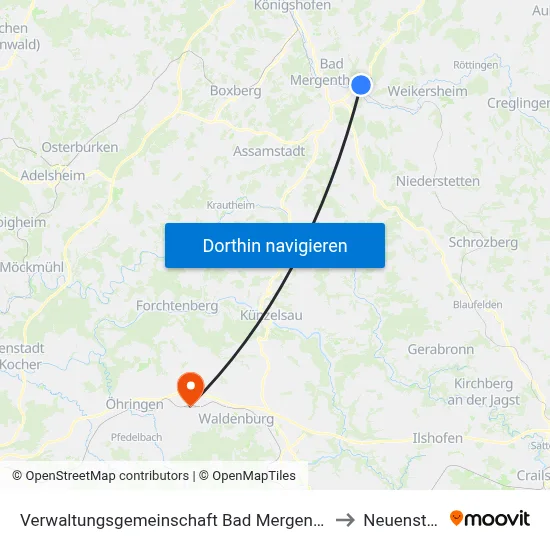 Verwaltungsgemeinschaft Bad Mergentheim to Neuenstein map
