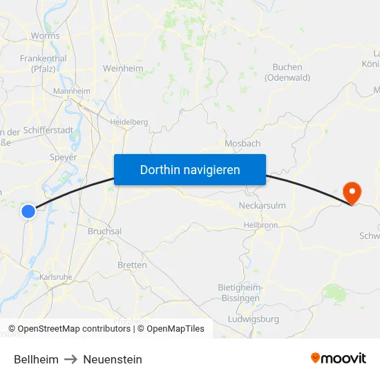 Bellheim to Neuenstein map